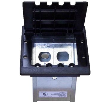 Holes in the included black lid allow cables to pass while the box is securely closed